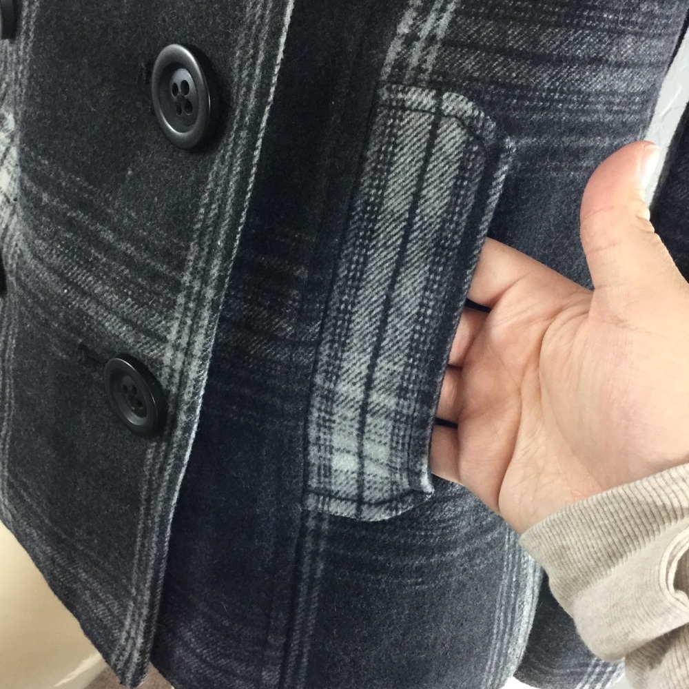 Old Navy Grey Plaid Pea Coat - Picture 5 of 8
